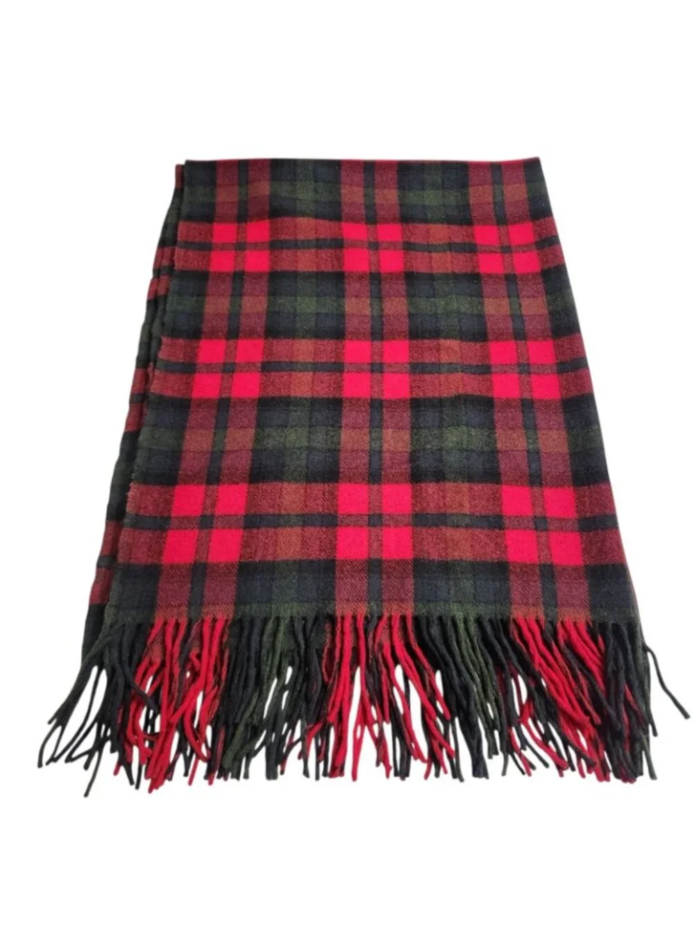 Vintage Pendleton Blanket Throw Pure Virgin Wool USA Fringe Red Plaid 70s